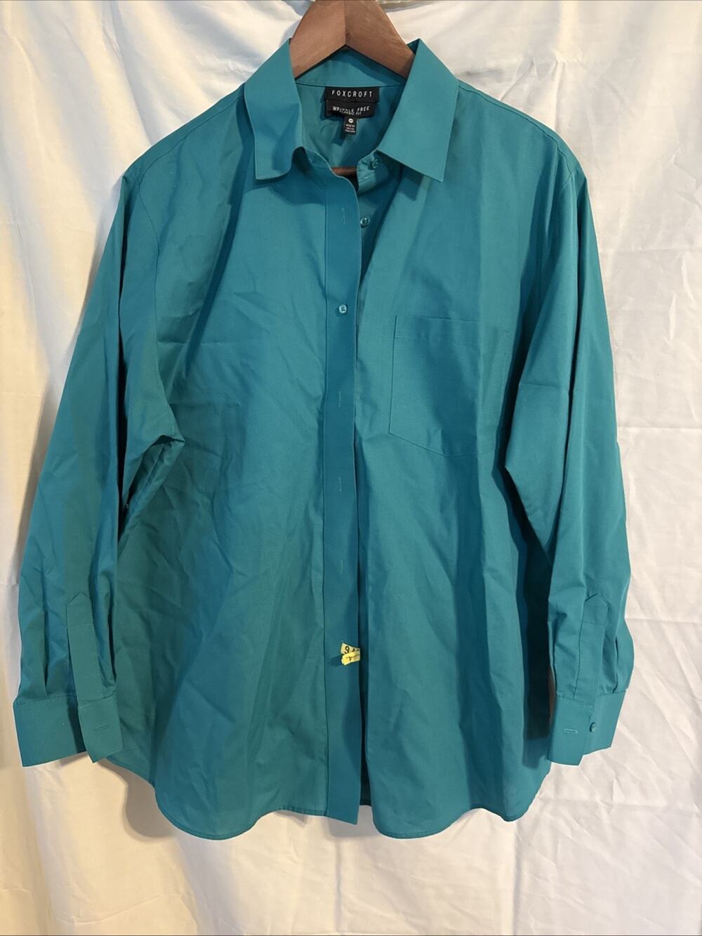 Foxcroft Womens Sz 14W Classic Fit Wrinkle Free Blue Green Tunic Blouse